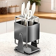 Universal Knife Block Holder Without Knives, with Slots for Scissors and Sharpening Rod, Knife Holde