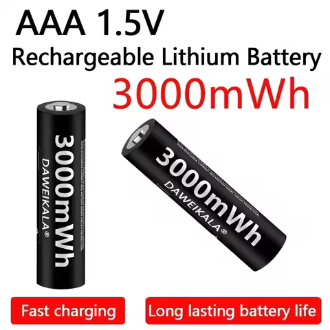 AAA Battery 1.5V Rechargeable Li-Ion Battery 3000mWh 2000+ Cycles for Mouse Flashlight Fan Game Mach