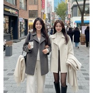 (C337) ️ Beijing Wool Coat ~ Blend With Lining Comes With A 2-Color Waist Tie.