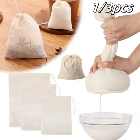 1/3pcs Reusable Cotton Food Filter Bag Drawstring Type Medicine Herbal Spice Strainer Soup Mesh Filt