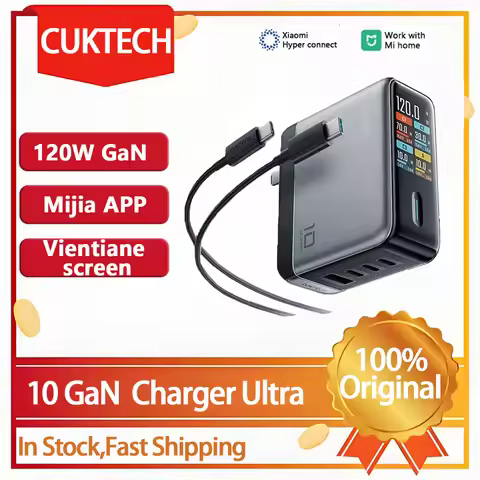 Original CUKTECH 10 Super Electric Energy Charger PD3.0 Ultra-120W GaN Multi-Port Fast Charger with 