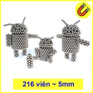 Bộ bi nam châm xếp hình thông minh loại 5mm màu bạc bộ 216 viên