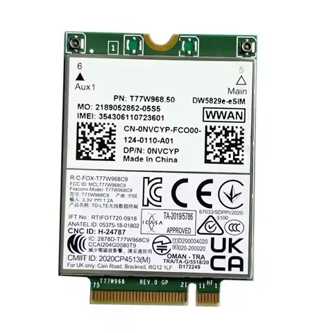 B50B-T77W968.50 Dw5829e-ESIM M.2 4G Modem Module Cat9 450Mbps TDD-LTE 4G Module For Dell 7320 7330 7