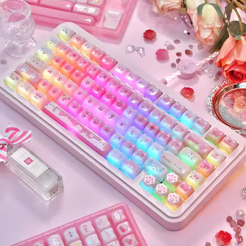 Maimooo Cute Cat Keycaps Jelly Texture Pc Material Suitable For Aula F75 F87 F99 Keyboard Translucen