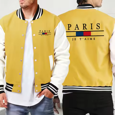 Paris Je T'Aime Printed New Jackets Unisex Fashion Pocket Sportswear Autumn Classic Baseball Uniform