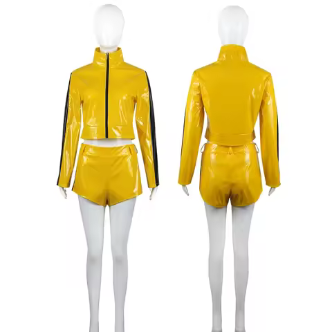 Kill Bill The Bride Beatrix Kiddo Cosplay Costume Leather Top Shorts Kung Fu for Women Halloween Car