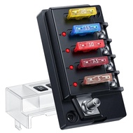12V Fuse Block, 4 Circuit 12 Volt Blade Fuse Box Kit with LED Indicator, ATO Blade Fuse Block Compac