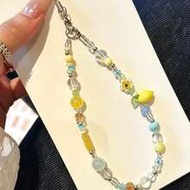 1 ชิ้น จี้โทรศัพท์ลายดอกมะนาว Ins, สายโทรศัพท์มือถือ, สร้อยคอลูกปัดทำมือ, ที่แขวนโทรศัพท์มือถือ, สาย