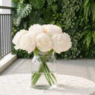 1/2Pcs/1 Bouquet Of White Artificial Peonies, Artificial Peony Silk Flowers And Leaves, White Artifi