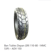 44711k0wn01 FRONT TUBLES TIRE (SRI 110-80 -14MC 53P) – ADV 150 44711-K0W-N01