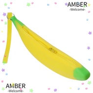 AMBER Silicone Pen Bag, 2.36*7.87 Inch Banana Shape Banana Zero Wallet, Big Capacity Silicone Yellow