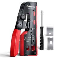 AMPCOM rj45 Crimper CAT7 Crimping Tool for Pass Through RJ11 RJ 45 Connector CAT6 CAT5E Modular Plug