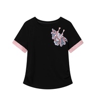 เสื้อยืดแขนสั้นผู้หญิง Etam ฤดูร้อน 2024 สไตล์ใหม่ เสื้อตัวบนทรงปกติ คอตั้ง คอกลม ทรงหลวม สำหรับผู้ห