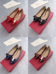 Ferragamo navy blue red burgundy black sheep skin flats 藍紅棗紅黑色漆皮圓頭羊皮平底鞋 OL 斯文鞋