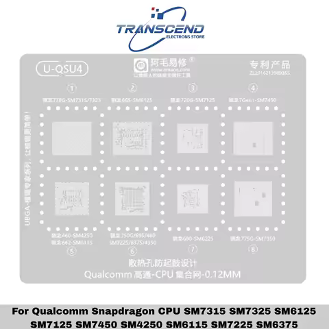 U-QSU4 BGA Reballing Stencil For Qualcomm Snapdragon CPU SM7315 SM7325 SM6125 SM7125 SM7450 SM4250 S