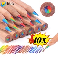 10 pcs Rainbow Core Wooden Colored Pencils Set in 7 Colors for Gradient Drawing, Suitable for Kids a