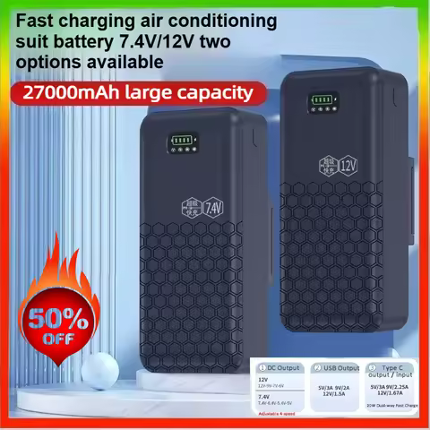27000mAh Power Bank DC 7.4V 12V Output for Fan Vest Cooling Clothing Vest External Battery Powerbank