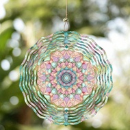 cod Bohemian Style Mandala Flower Wind Chime Vibrant Rotating Metal Design Colorful Patterns Outdoor
