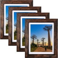 SESEAT 8x10 Picture Frames Rustic Brown with Mat Photo Frames 4 Packs for Tabletop or Wall JW8L
