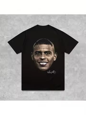 R9 Head Cutout Graphic T-Shirt Ronaldo Nazario Iconic Brazilian Retro Football Tee