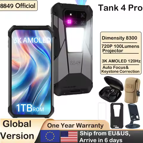 8849 Tank 4 Pro Unihertz 5G Rugged Projector Smartphone 1TB 36G Android 14 Sports Phone 11600mAh Dim