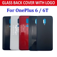 Replacement part 1+6T Battery Back Cover Glass Rear Panel Door Housing Case STICKER Adhesive For OnePlus 6 6T With LOGO