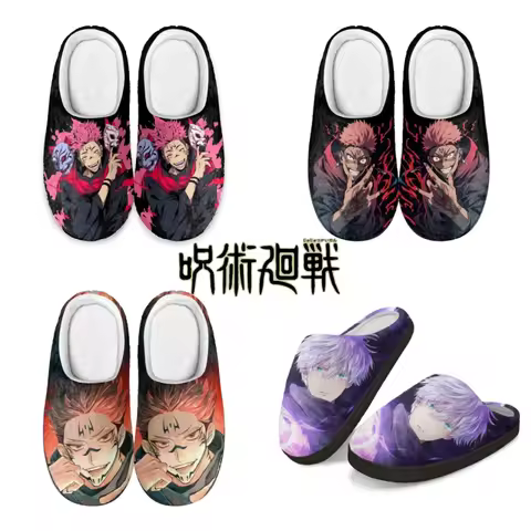 Anime Jujutsu Kaisen Warm Plush Cotton Shoes Itadori Yuji Slippers Couple Indoor Non-Slip EVA Women 