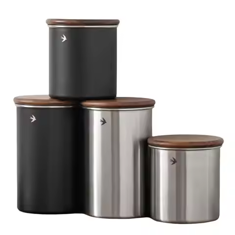 New Stainless Steel Matcha Jar Wood Lid 380ml 560ml Tea Canister Large Capacity Tea Can for Sugar Ca