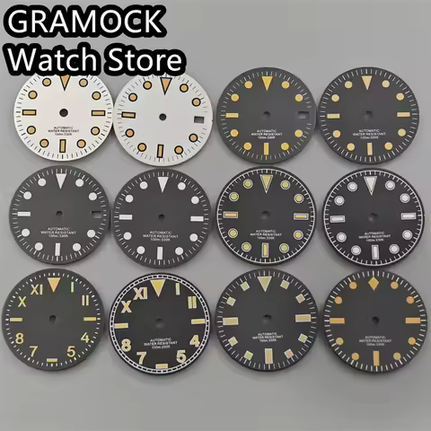 GRAMOCK 29mm Retro Dial Black White Dial Green Luminous Fit NH35 NH36 ETA2824 2836 PT5000 Miyata 820
