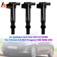 3x Ignition Coil Pack 9671214580 for Citroen C3 DS3 Peugeot 108 2008 208