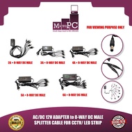 MICRO PC AC/DC 12V ADAPTER to 8-WAY DC MALE SPLITTER CABLE FOR CCTV/ LED STRIP