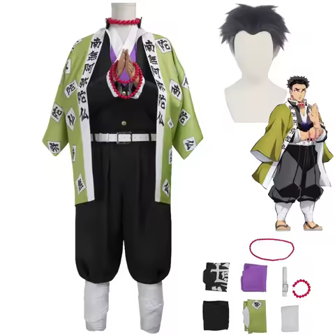 Anime Himejima Gyomei Cosplay Costume Monk Printing Outer Drape Wig Team Uniform Bracelets Man Hallo