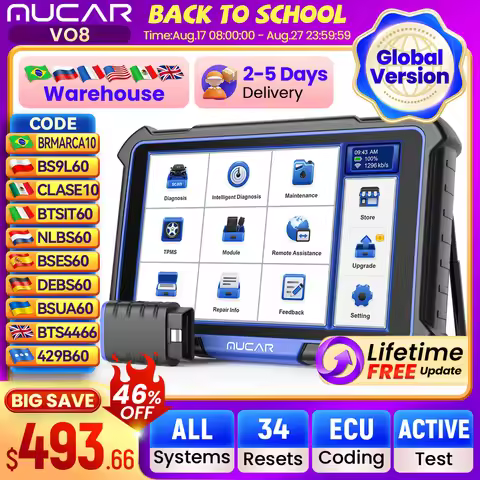 MUCAR VO8 Automotive Tool Bi-directional Obd2 Scanner ECU Coding Car Diagnostic Tool 34 Reset All Sy
