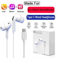 Type C Wired Earbuds Headphone For  Infinix Note 50 Pro Plus 50Pro+ Note50Pro+ Note50Pro Note50 4G 5