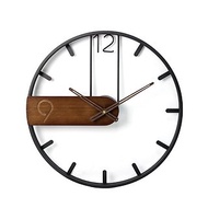 鐵製設計時鐘 竹木色塊 53cm 黑色烤漆 台製機芯 鐵藝鐘
