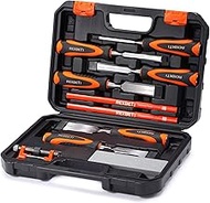 REXBETI 10pcs Premium Wood Chisel Set, 6pcs Wood Chisel with 1 Honing Guide, 1 Sharpening Stone and 