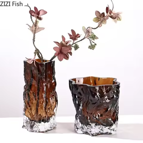 Creative Water Ripple Glacier Glass Vase Hydroponic Transparent Flower Pots Desk Decoration Flower A