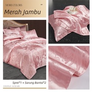 MERAH MAWAR New European Style Satin Hotel Bed Sheet Set 60s 180x200x20 King Size - Pink Rose (Divan*1+Pillowcase*2) 4pcs