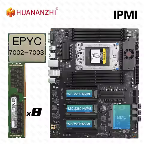 HUANANZHI H12D 8D Motherboard Set with BMC Module Support IPMI AMD EPYC 7002 7003 Series CPU 8 Chann