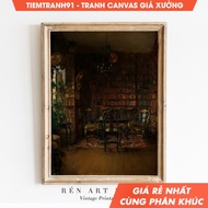 Wall painting, Vintage Library Antique Oil Painting Wall Art Dark Academia Moody Wall Art Victorian 