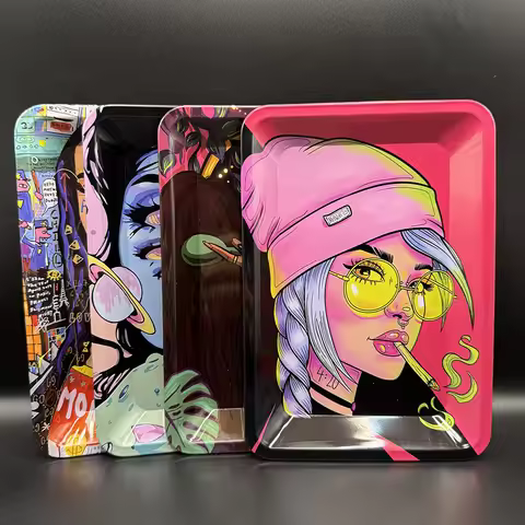18X12.5CM Metal Plate Trays Customize pattern Tinplate Rolling Tray Grass Grinder Storage Cigarette 