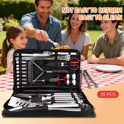 BBQ Tool Set 35pcs Stainless Steel Grill Tool Set Portable Barbecue Accessories Set with Storage Bag