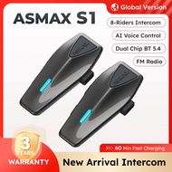 ASMAX S1 Helmet Bluetooth Headset Voice Control Motorcycle Communication Systems 8 Riders Helmet Int