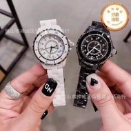 小香風j12新款鑲鑽女表時尚情侶帶日曆陶瓷石英手錶