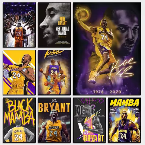 Kobe Bryant Basketball Legend Anime Style Poster Waterproof Sticker Wall Art for Living Room Bedroom