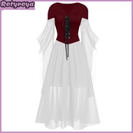 Women Cosplay Dress Gothic Style Witch Halloween Party Costume Lace-up Strap V Neck Color Matching L