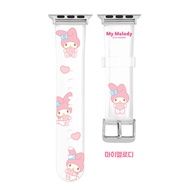 (สายรัดเท่านั้น) แท้ 100% Sanrio Hello Kitty Strap สำหรับ Apple Watch 3/4/5/6/7/8/9/SE โปร่งใส 38 มม./40 มม./41 มม. 42 มม./44 มม./45 มม./49 มม. วัสดุซิลิโคนอ่อนนุ่มและล้างทำความสะอาดได้ Anti-สีเหลือง ฉันดูสาย MYW1