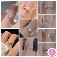 C3S S925 Silver Moonstone Love Tassel Ring Personality Korean Heart-Shaped Open Adjustable Ring