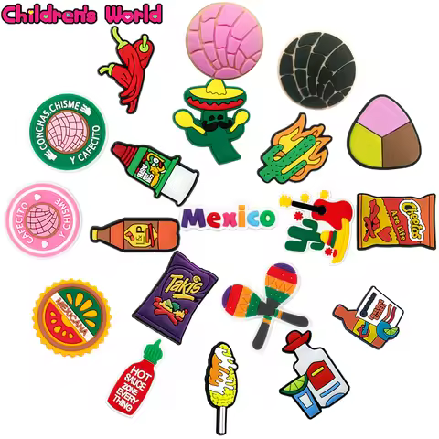 1pcs Mexico PVC Shoe Charms Accessories Cactus Garden Sandals Bread Pin Clog Takis Corncob Shoe Deco