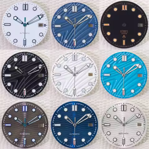 31mm No logo MOP Watch Dial Case Wave Convex Mod Parts Green Lume For Omega Seamaster Seiko NH35/36/